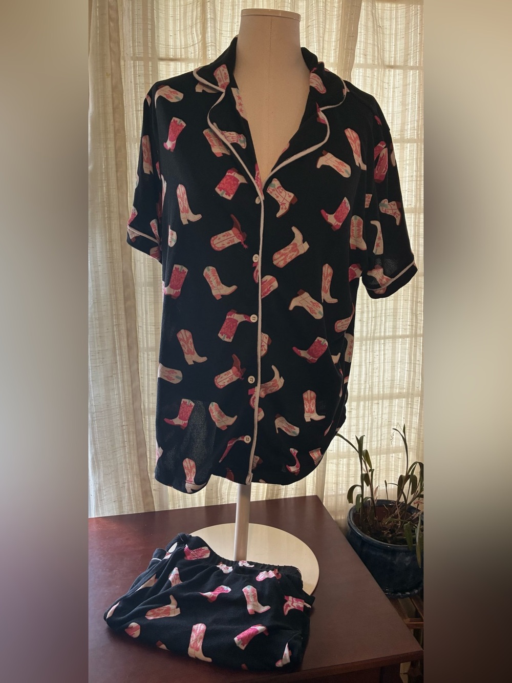Olivia Sky Black Cowboy Boot Print Pajama Set